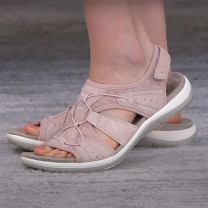 Beige Damen-Sandalen aus Leder, bequem, rutschfest, ideal für Sommer und Freizeit.