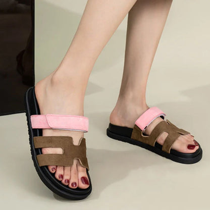 Damen Sandalen, braun und rosa, rutschfest, bequem, Sommerschuhe, Freizeitmode.