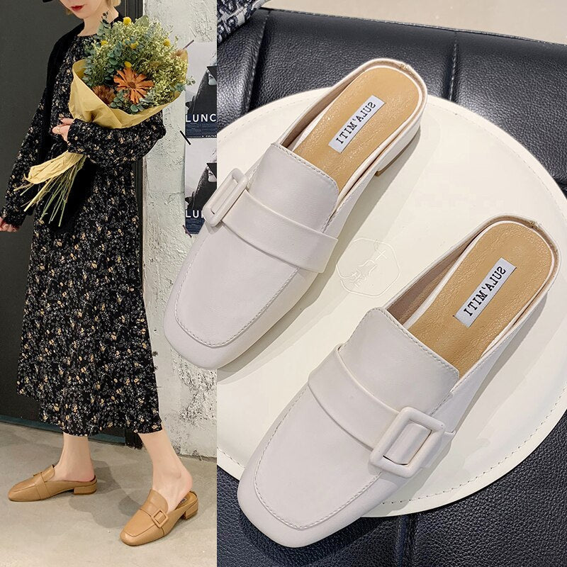 Damen Loafer Pantoletten, beige, Leder, modisch, bequem, für Frühling/Sommer, Blumenmuster.