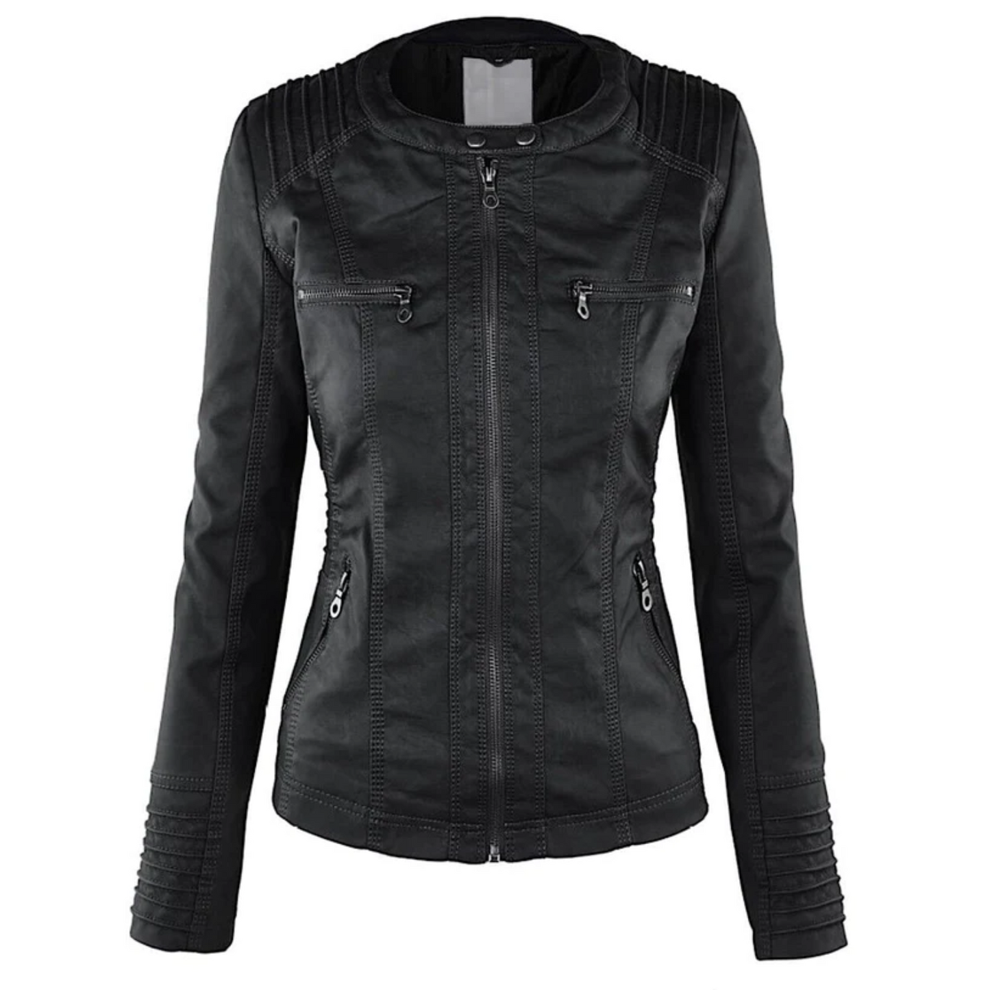 Damen Lederjacke schwarz, Reißverschlüsse, Biker-Stil, modisch, hochwertig, elegant