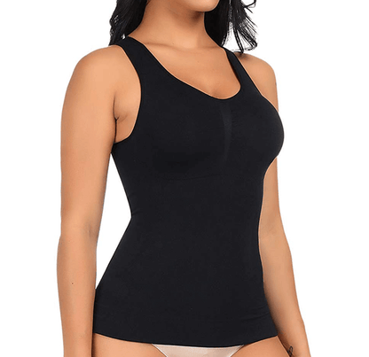 Schwarzes Damen-Tanktop, ärmellos, figurbetont, aus Baumwolle, ideal für Freizeitkleidung.