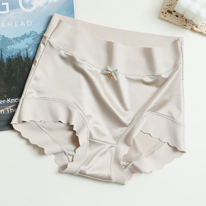 Damen Seamless Unterhose, beige, Satin, mit Schleife, bequeme Passform, nahtloser Slip.