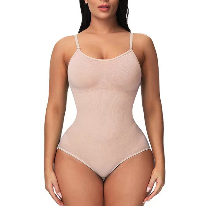 Damen Shapewear Body, hautfarben, nahtlos, verstellbare Träger, figurformend, Unterwäsche.