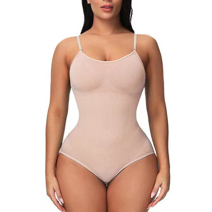 Damen Shapewear Body, hautfarben, nahtlos, verstellbare Träger, figurformend, Unterwäsche.