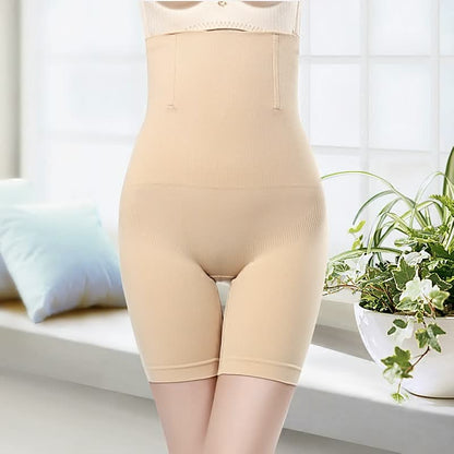 Beige Shapewear-Shorts für Damen, nahtlos, hoher Bund, Bauchkontrolle, figurformend.