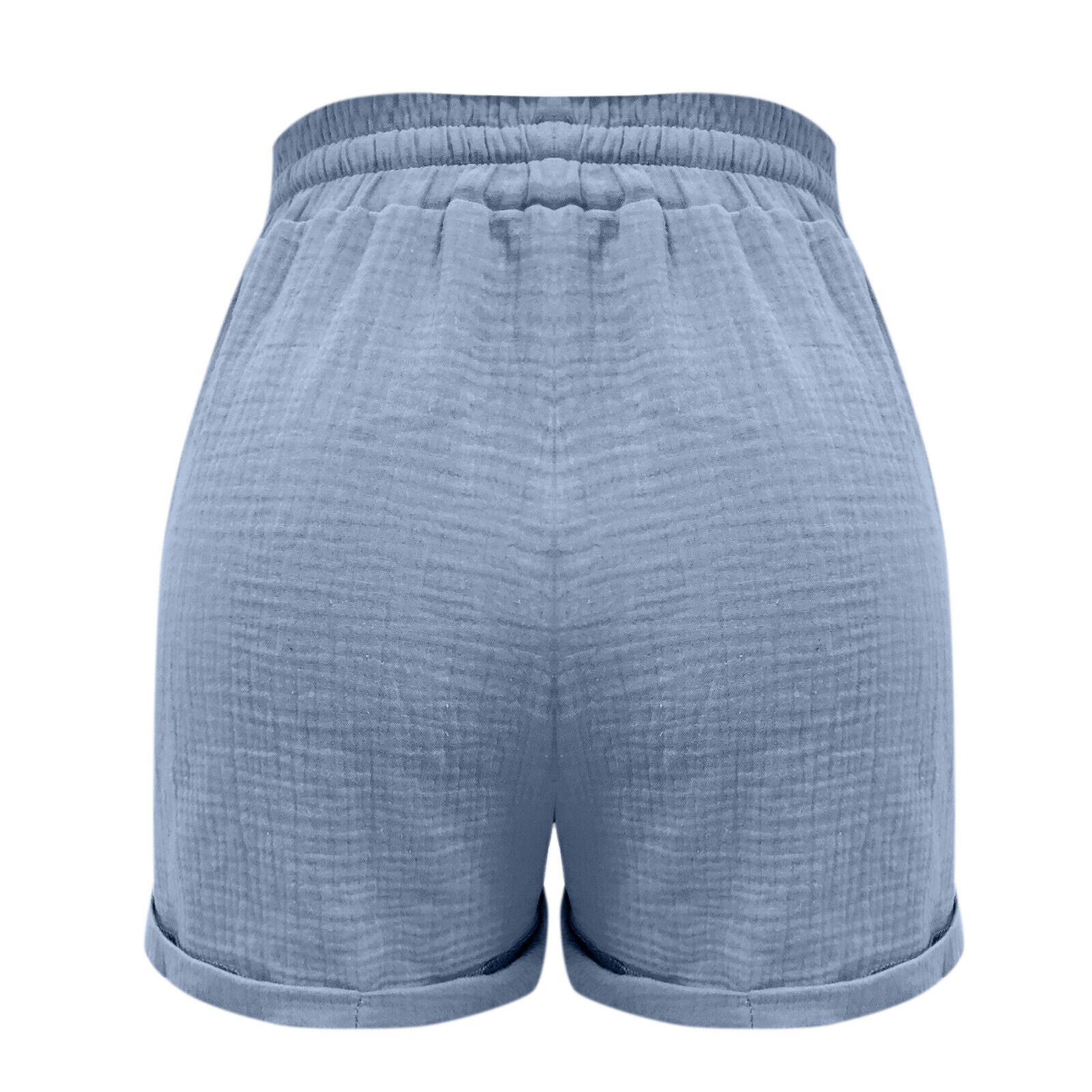 Hellblaue Damen-Shorts aus Baumwolle, elastischer Bund, Sommermode, bequem und stilvoll.