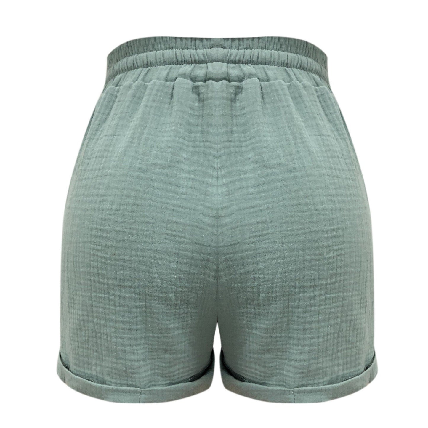 Grüne Damen-Shorts aus Baumwolle, elastischer Bund, lässiger Stil, Sommermode.