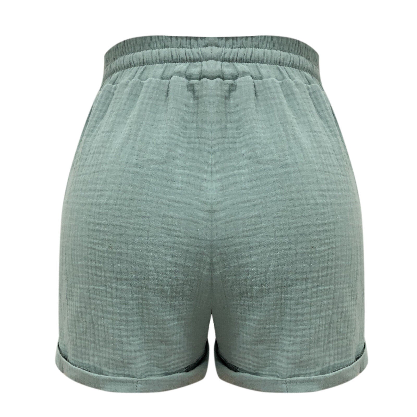 Grüne Damen-Shorts aus Baumwolle, elastischer Bund, lässiger Stil, Sommermode.