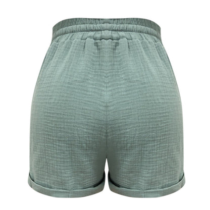 Grüne Damen-Shorts aus Baumwolle, elastischer Bund, lässiger Stil, Sommermode.