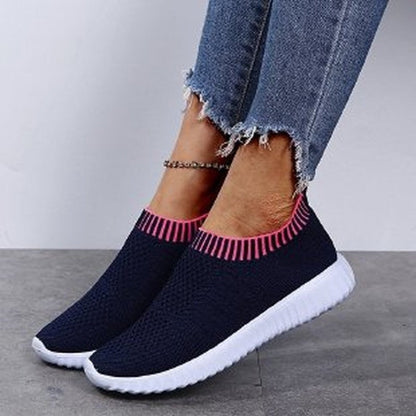 Damen Sneaker, dunkelblau mit pinkem Rand, atmungsaktiv, bequem, modisch, für Freizeit.