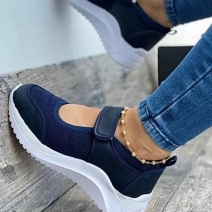 Damen Sneaker Blau, Klettverschluss, atmungsaktiv, bequem, modisch, Freizeitschuh.