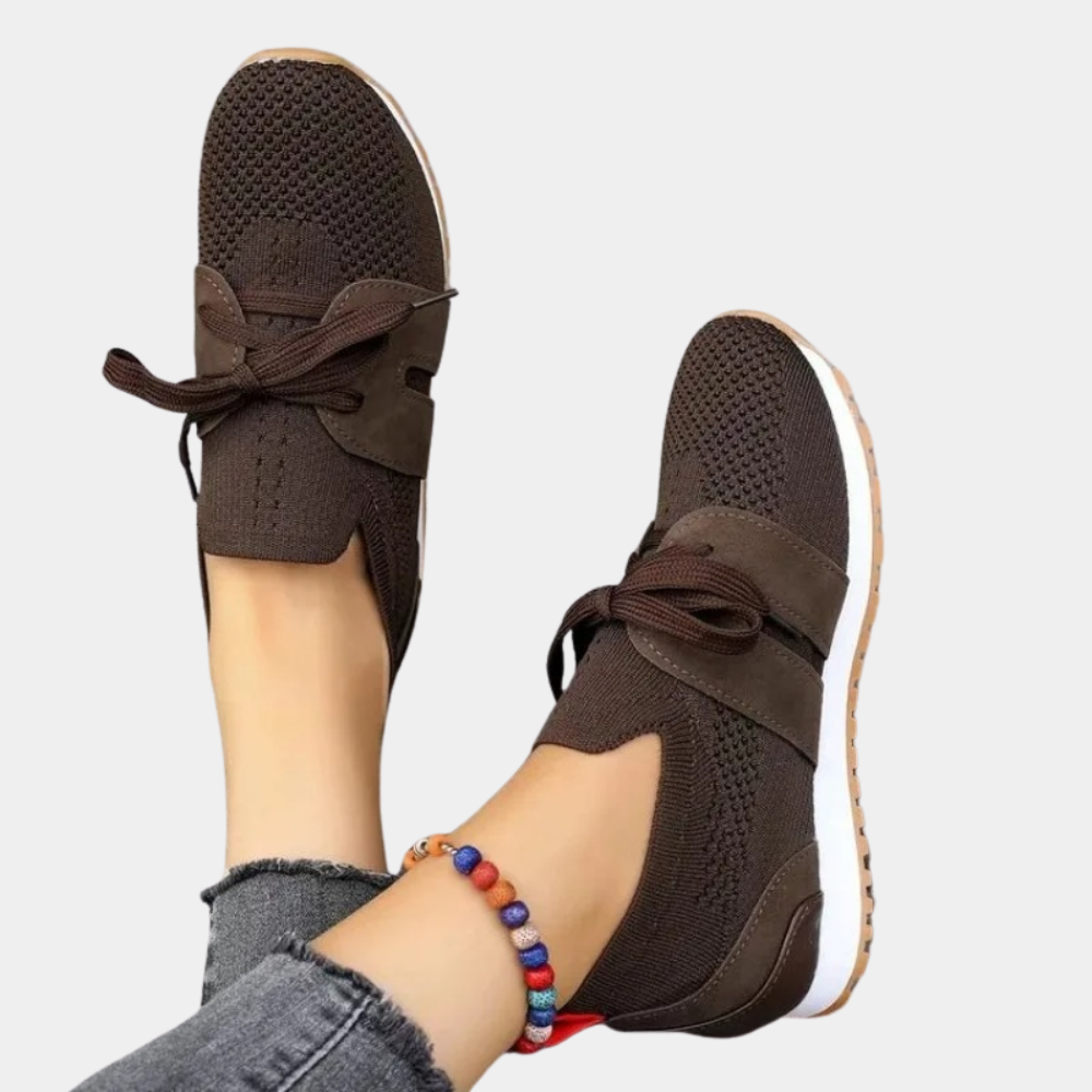 Damen Sneaker dunkelbraun, atmungsaktiv, Strickmaterial, Freizeitschuh, modisch, bequem