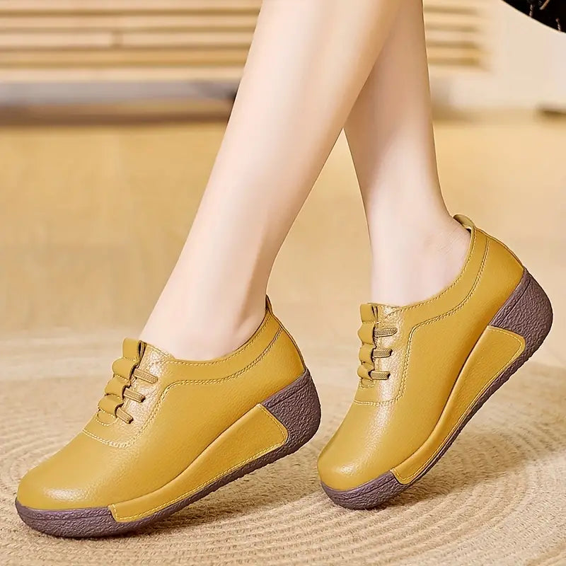 Gelbe Damen-Sneaker aus Leder, rutschfeste Sohle, bequem, modisch, Freizeit, Schuhe.
