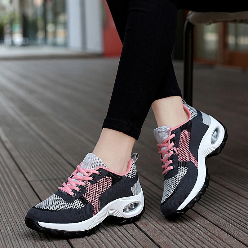 Damen Sneaker, grau-rosa, atmungsaktiv, Mesh, Sportschuhe, modisch, bequem, Freizeit.