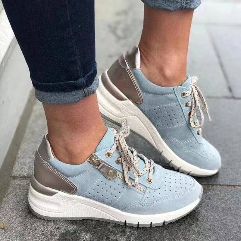 Damen Sneaker hellblau, Leder, sportlich, bequem, modisch, Freizeit, Schnürschuhe, Straßenschuhe.