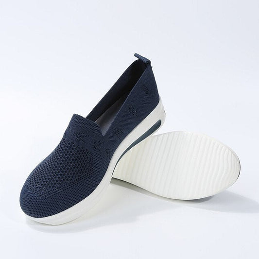 Dunkelblaue Damen-Sneaker, atmungsaktives Gewebe, Plattformsohle, modisch, Größe 43.