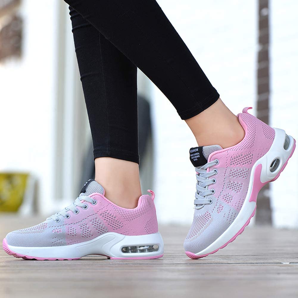 Damen Sneaker rosa grau, atmungsaktiv, Sportschuhe mit Luftpolstersohle, modisch und bequem.