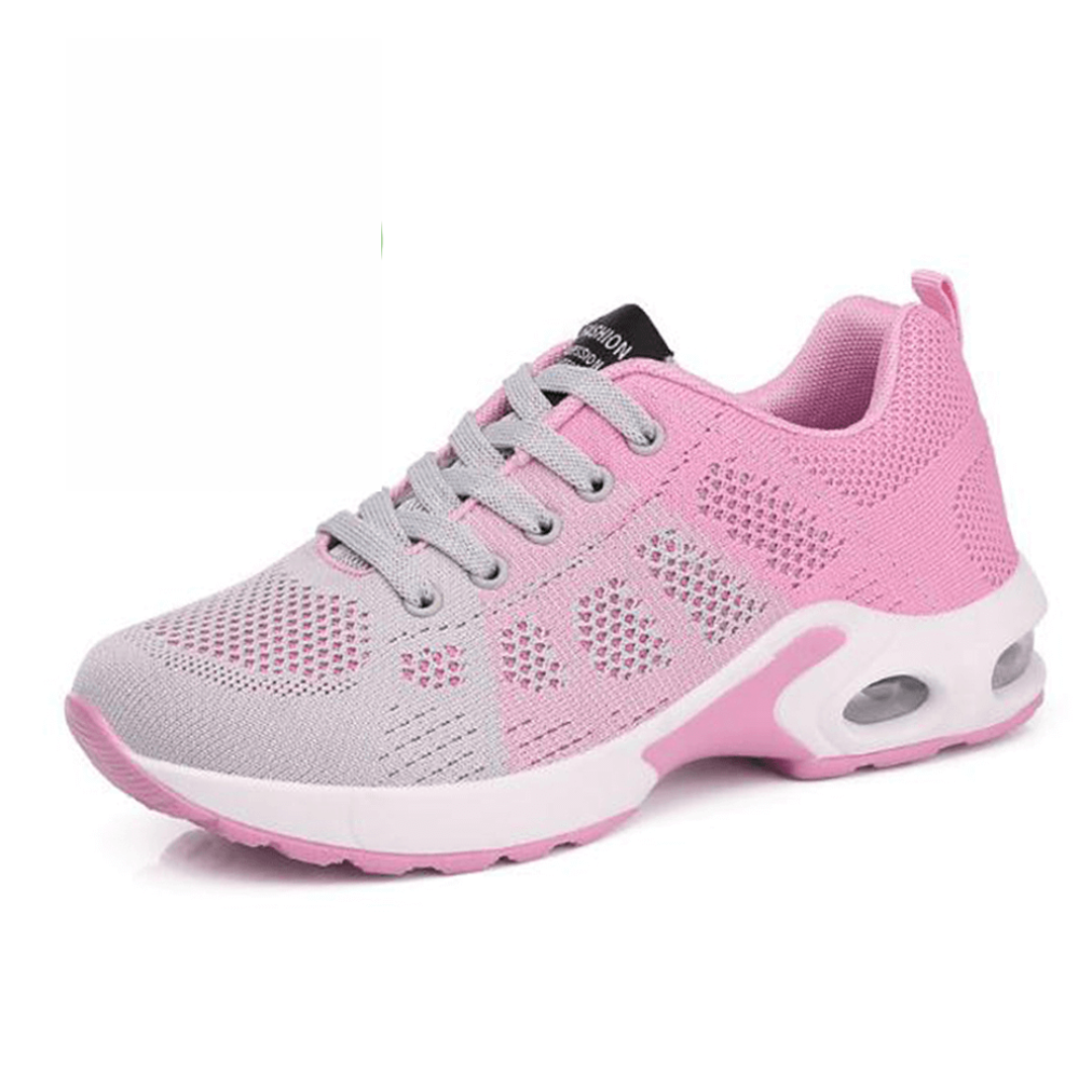Rosa und grauer Damen-Sneaker, atmungsaktiv, Mesh, Sportschuh, modisch, bequem.