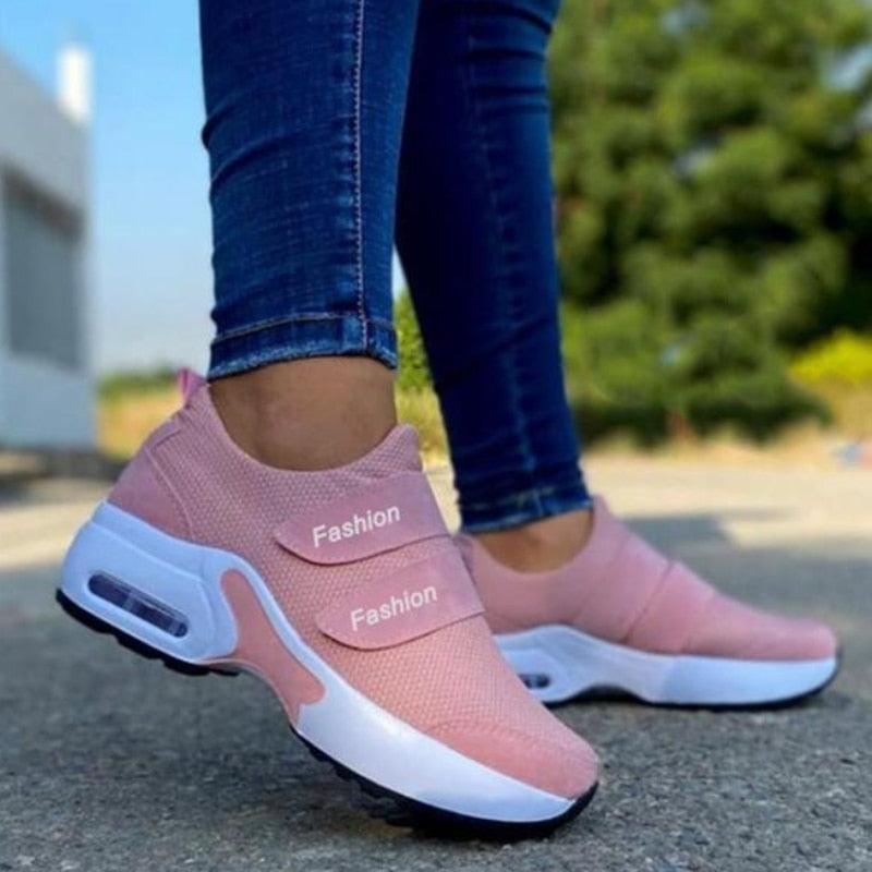 Damen Sneaker rosa, atmungsaktiv, Klettverschluss, modisch, bequem, Outdoor-Sportschuhe