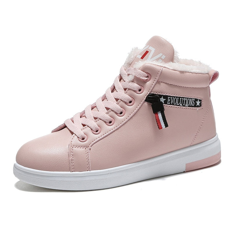 Rosa Damen-Sneaker, Kunstleder, gefüttert, hohe Sohle, modisch, bequem, Freizeit.