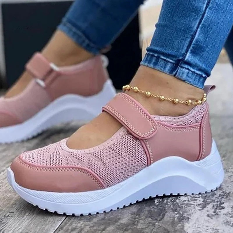 Damen Sneaker Rosa, atmungsaktiv, Klettverschluss, bequeme Sohle, modisch, Freizeit.