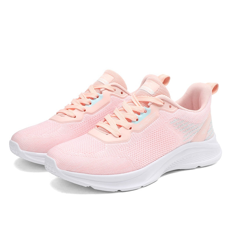 Damen Sneaker rosa, atmungsaktiv, Mesh-Obermaterial, weiße Sohle, modisch, bequem, sportlich.