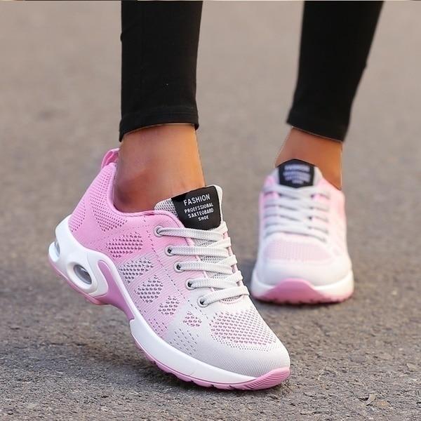 Damen Sneaker rosa-weiß, atmungsaktiv, modisch, Sportschuhe für Laufen und Freizeit.