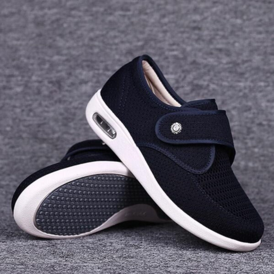 Schwarze Damen-Sneaker mit Klettverschluss, atmungsaktiv, rutschfeste Sohle, bequem.