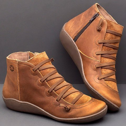 Braune Lederstiefeletten mit Reißverschluss, Damen, bequem, modisch, Herbstschuhe.