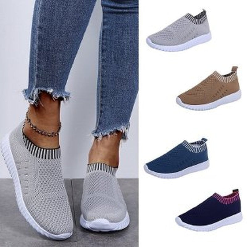 Damen Sneaker, grau, Strickmaterial, rutschfeste Sohle, bequem, modisch, verschiedene Farben.