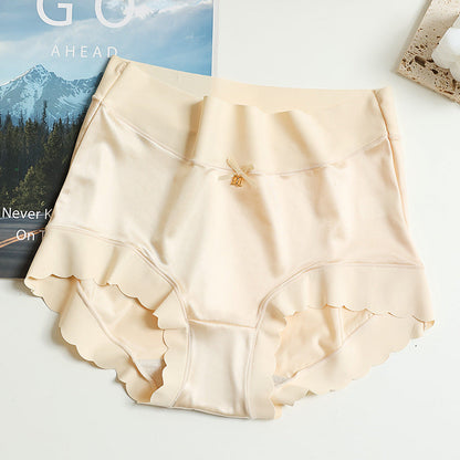Beige Damenunterwäsche, nahtlos, hoher Bund, weiches Material, komfortabel, elegant.