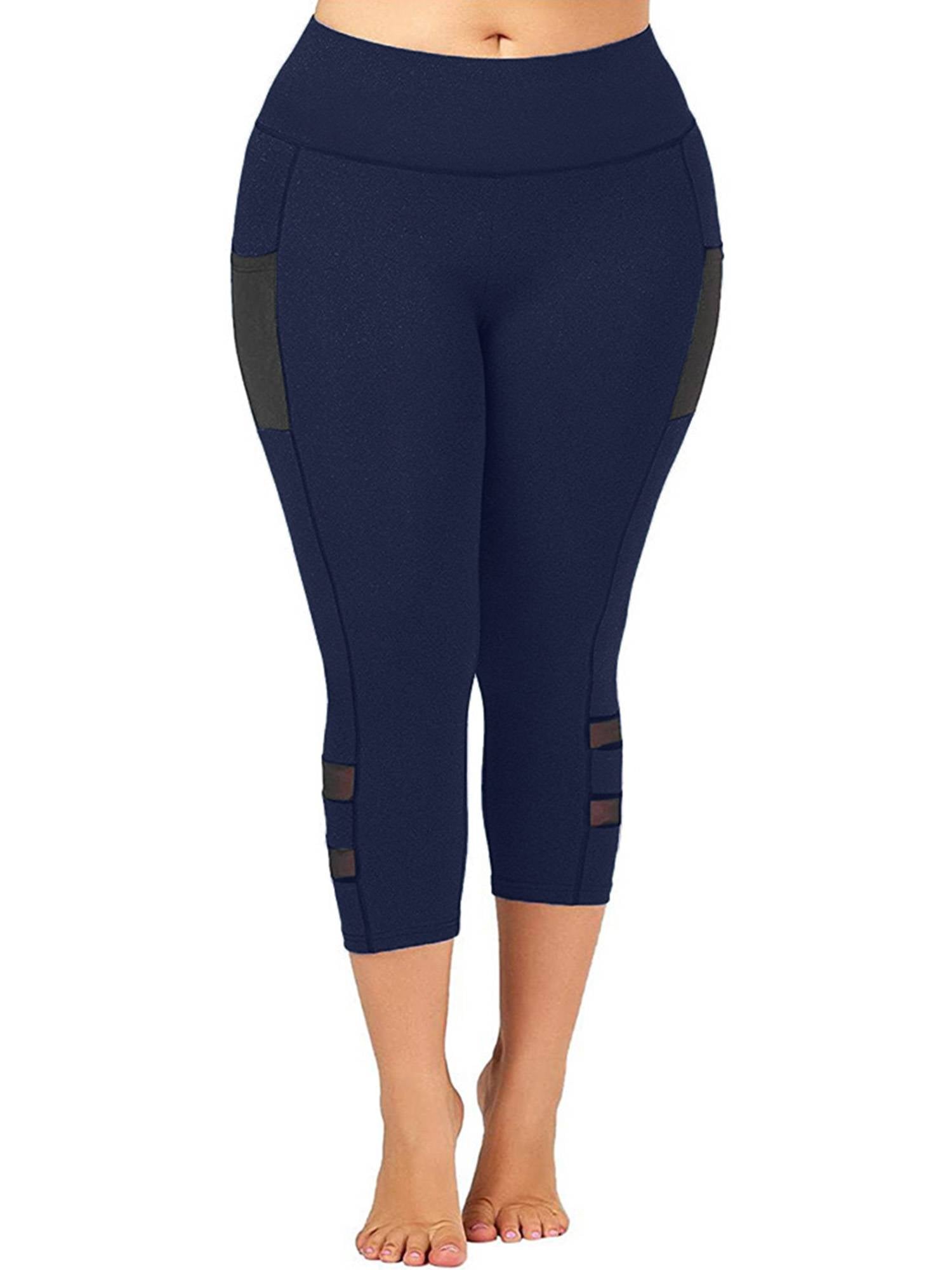 Dunkelblaue Damen-Leggings, knöchellang, mit Taschen, Sportbekleidung, Plus-Size.