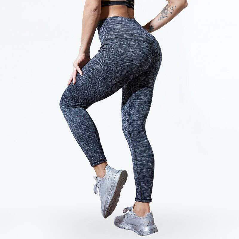 Damen Sport Leggings, grau meliert, figurformend, elastisch, ideal für Fitness und Yoga.