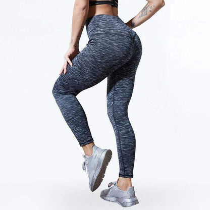 Damen Sport Leggings, grau meliert, figurformend, elastisch, ideal für Fitness und Yoga.
