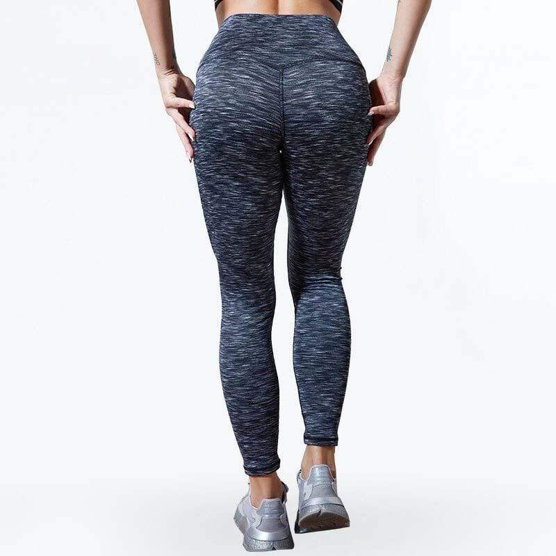 Damen Sport-Leggings, grau meliert, figurformend, elastisch, für Fitness und Yoga.