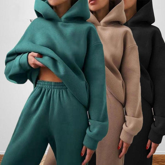 Damen Kapuzenpullover Set, grün, beige, schwarz, Freizeit, Baumwolle, bequem, modisch.