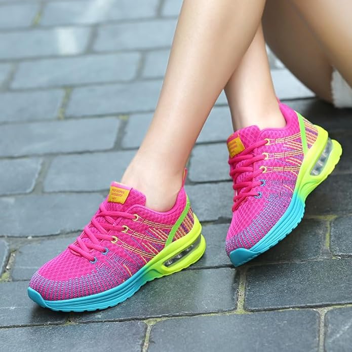 Damen Sneaker, pink, gelbe Sohle, atmungsaktiv, Sportschuhe, modisch, bequem, Straßenpflaster.