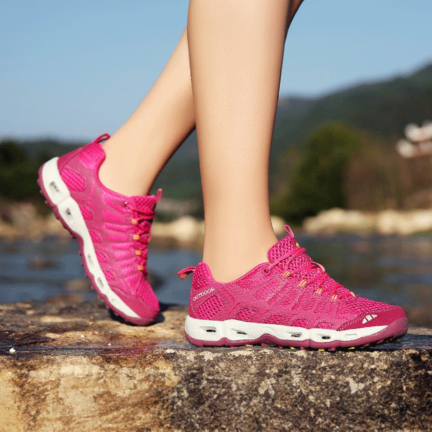 Damen pinke Sportschuhe, atmungsaktiv, Outdoor-Laufschuhe, rutschfeste Sohle, bequem.