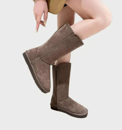 Damen Stiefel braun Wildleder, kniehoch, Reißverschluss, modisch, bequem, Herbst Winter.