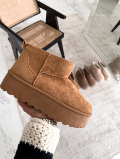 Braune Wildleder-Plattformstiefelette, Damenmode, Herbst-Winter, bequeme Schuhe.