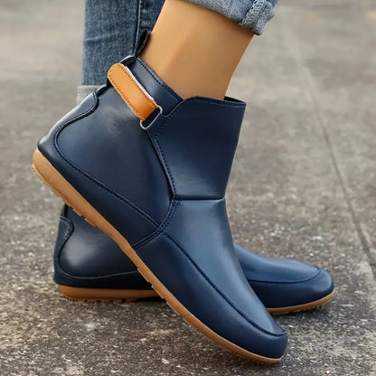 Damenstiefeletten blau Leder, rutschfeste Sohle, modisch, bequem, Herbst-Winter-Schuhe.