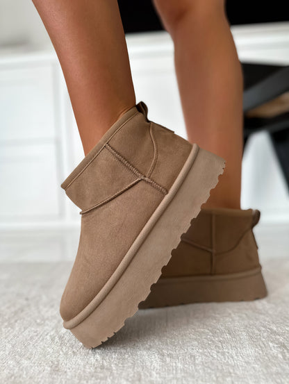 Damenstiefeletten beige Wildleder, rutschfeste Sohle, modisch, bequem, Herbst-Winter Schuhe.