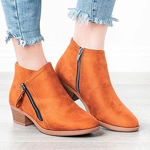 Damen Stiefeletten, hellbraun, Wildlederoptik, Reißverschluss, Blockabsatz, modisch, bequem.