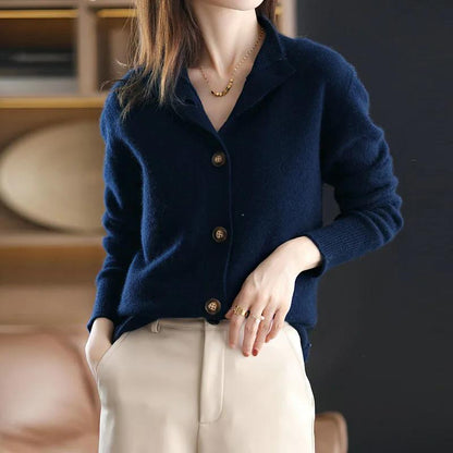 Damen Strickjacke Blau, Knöpfe, Weich, Elegant, Herbstmode, Freizeitkleidung, Warm, Stilvoll