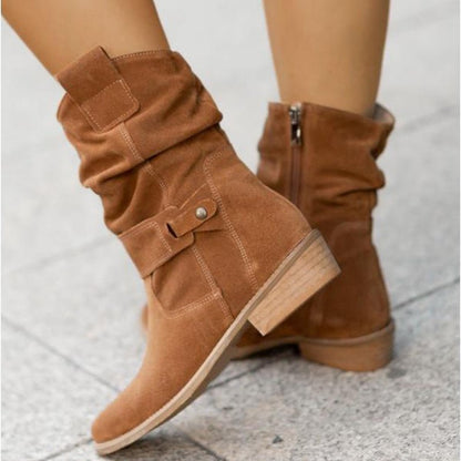 Braune Wildleder-Stiefeletten, Damen, modisch, bequem, mit Reißverschluss, Herbstschuhe.