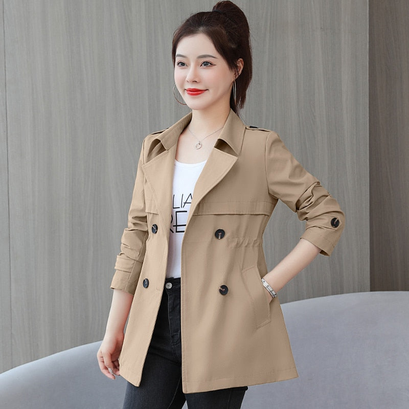 Damen Trenchcoat beige, zweireihig, klassisch, modisch, Herbstjacke, eleganter Stil