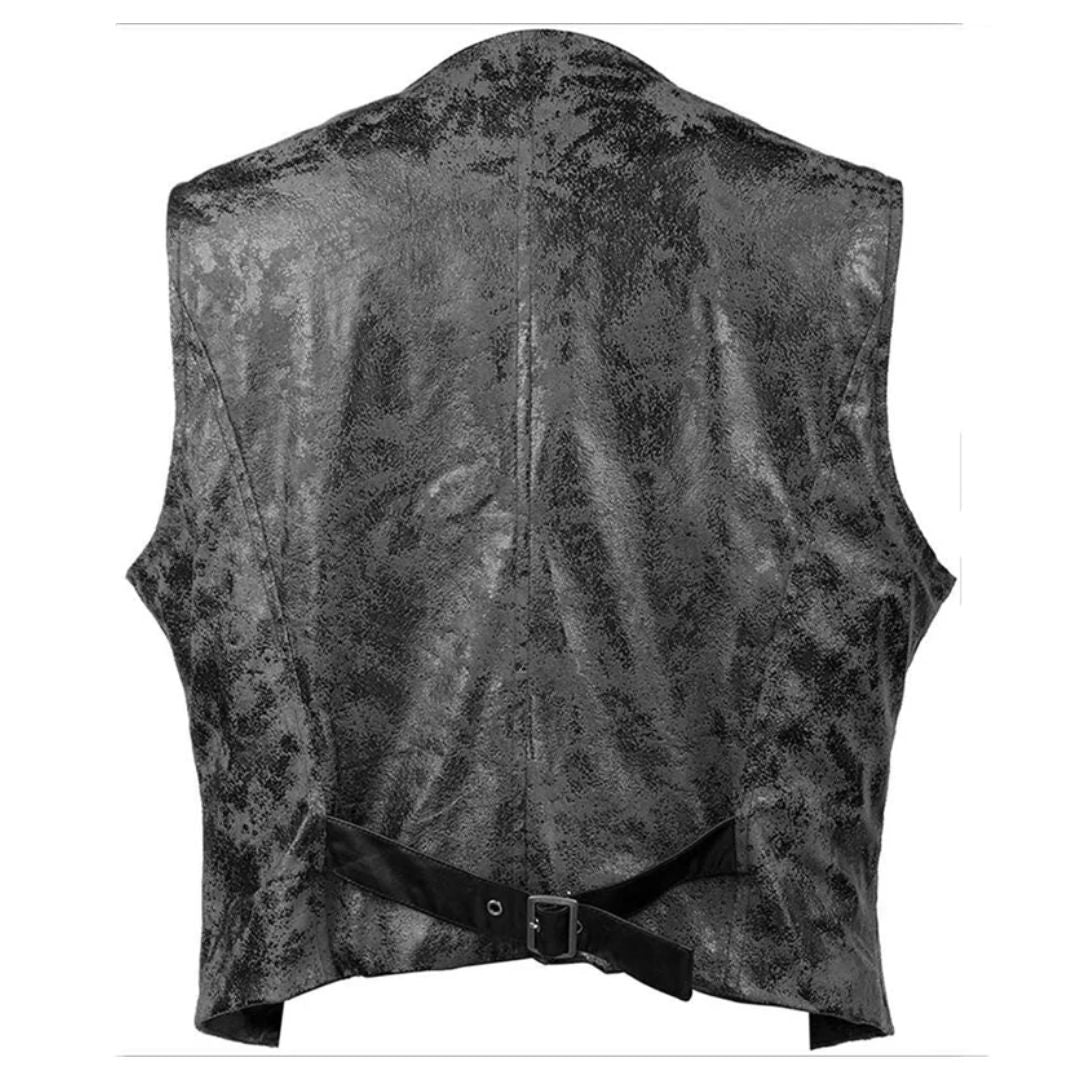 Schwarze Lederweste, Vintage-Stil, verstellbarer Gürtel, modisches Herrenbekleidungsstück.