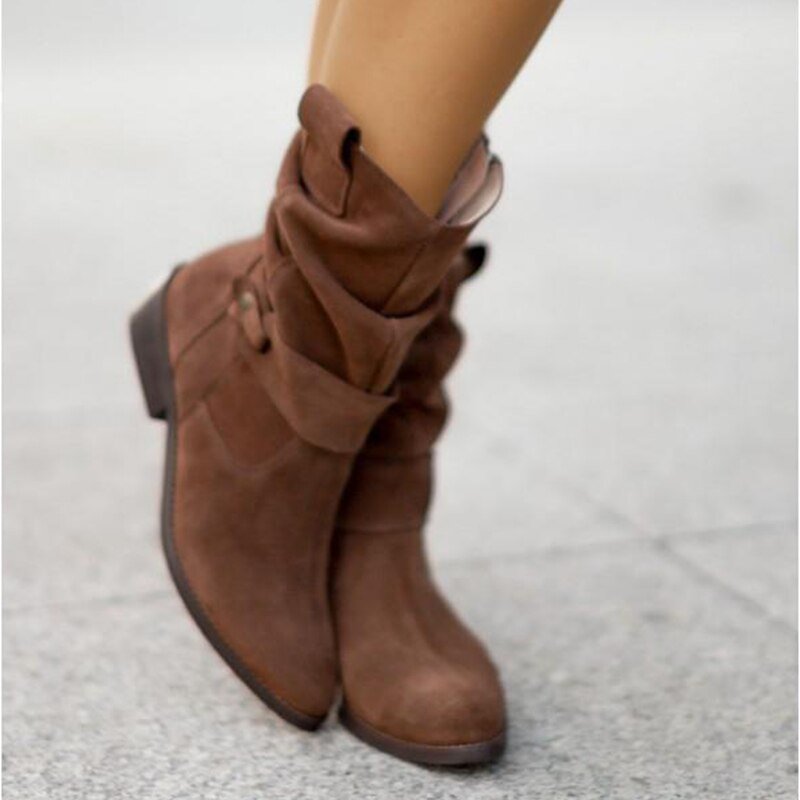 Damen Stiefeletten aus Wildleder, dunkelbraun, modisch, bequem, für Herbst/Winter.