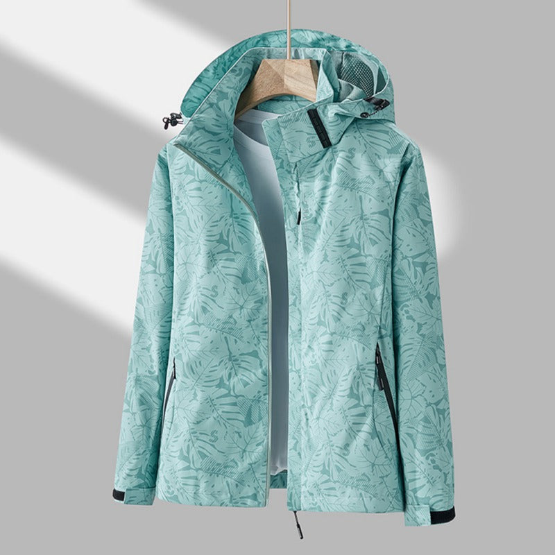 Damen Outdoor-Jacke, hellblau, Camouflage, winddicht, Kapuze, atmungsaktiv, Sportbekleidung.