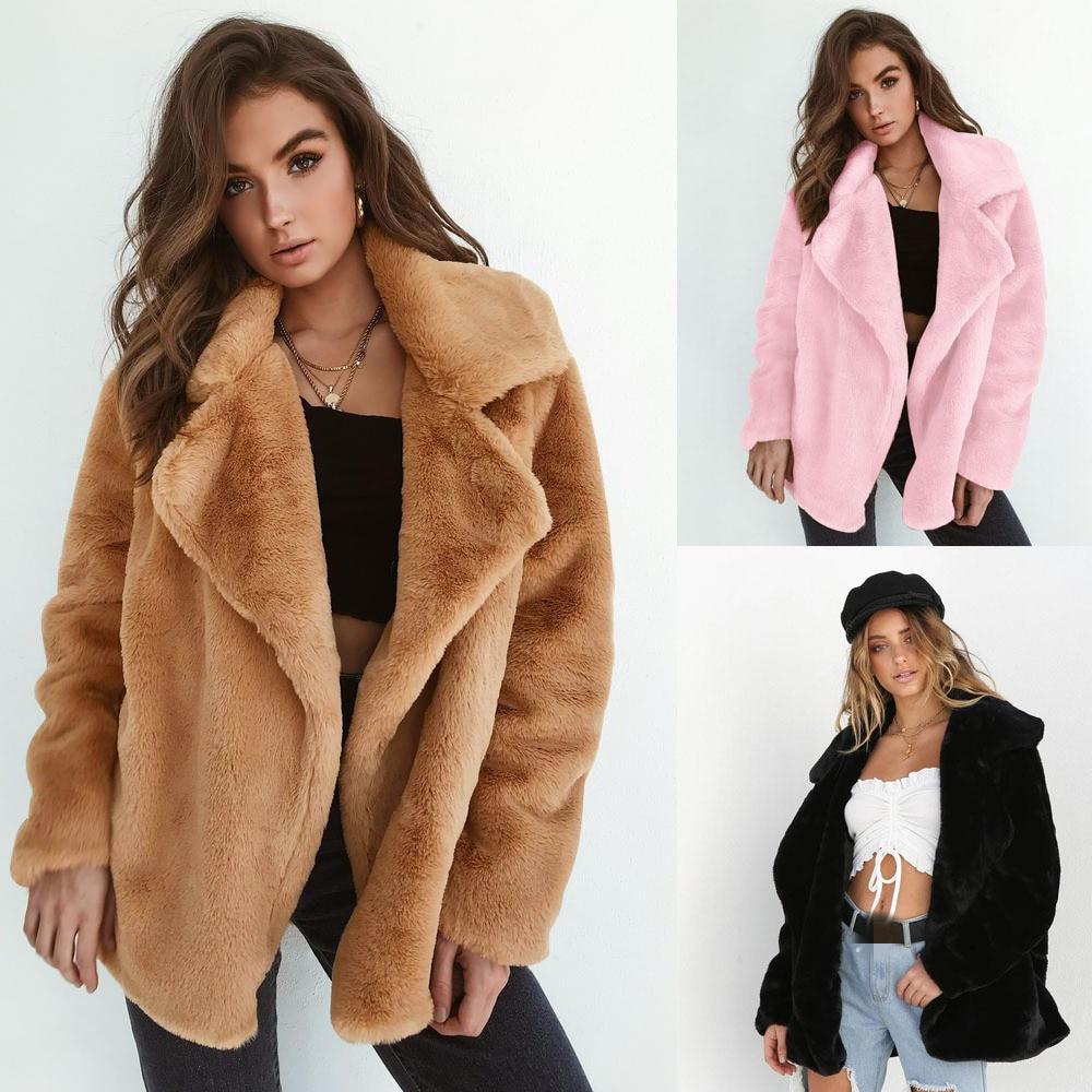 Damen Winter Plüschjacke, beige, rosa, schwarz, weiches Kunstfell, modisch, warm, casual.